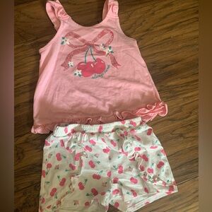Little Lass Pink Cherry Tank & White Cherry Shorts Set
